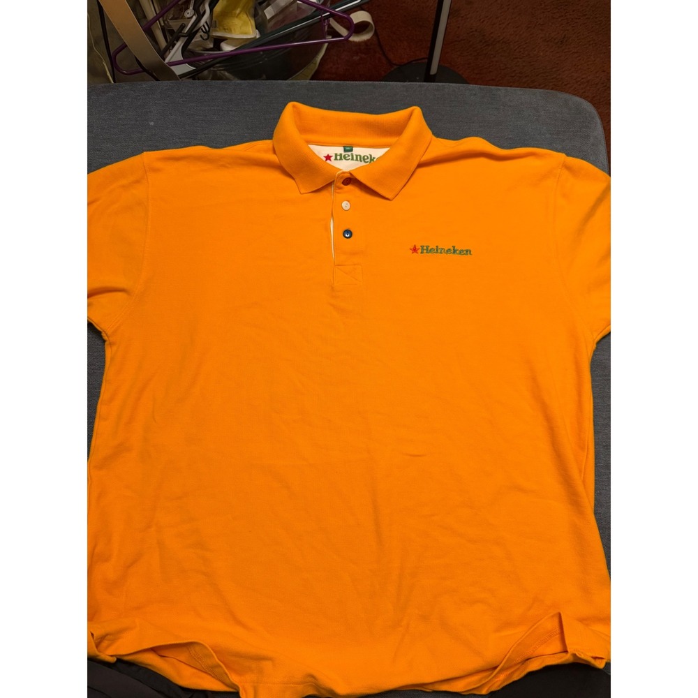 Heineken Orange Polo Shirt Mens XL Short Sleeve Brew Beer Logo Promo Pique Knit